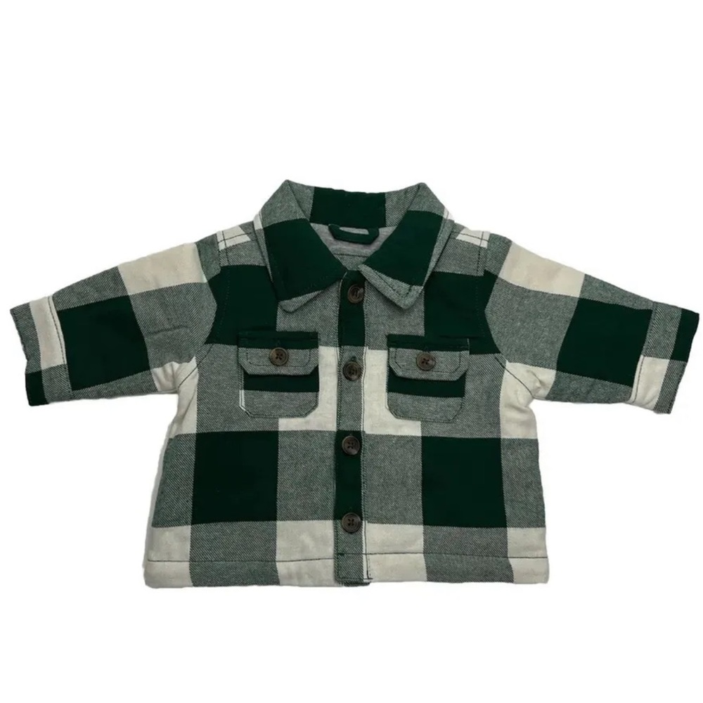 Baby Gap White and Green Gingham Plaid Shacket Boys size 0-3 Months